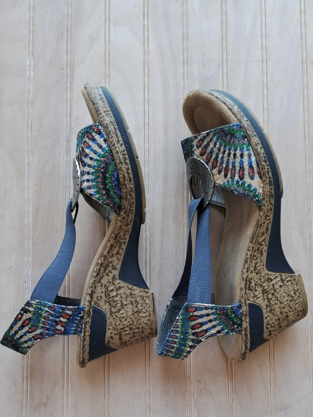 Rieker Antistress 624H6-91 Multi Print Elastic Wedge Comfort Sandals Embroidered